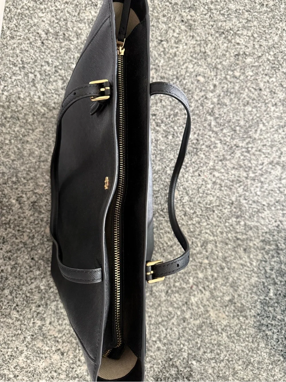 Tory Burch York Black Leather Tote with Gold Logo